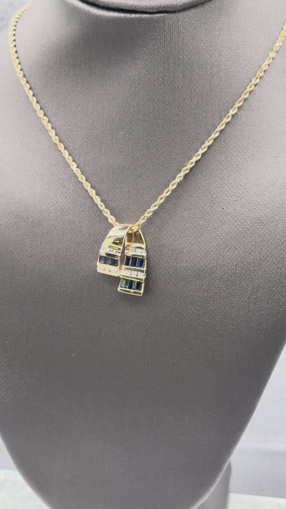 14 Karat Yellow Gold Sapphire & Diamond Pendant Rope Necklace