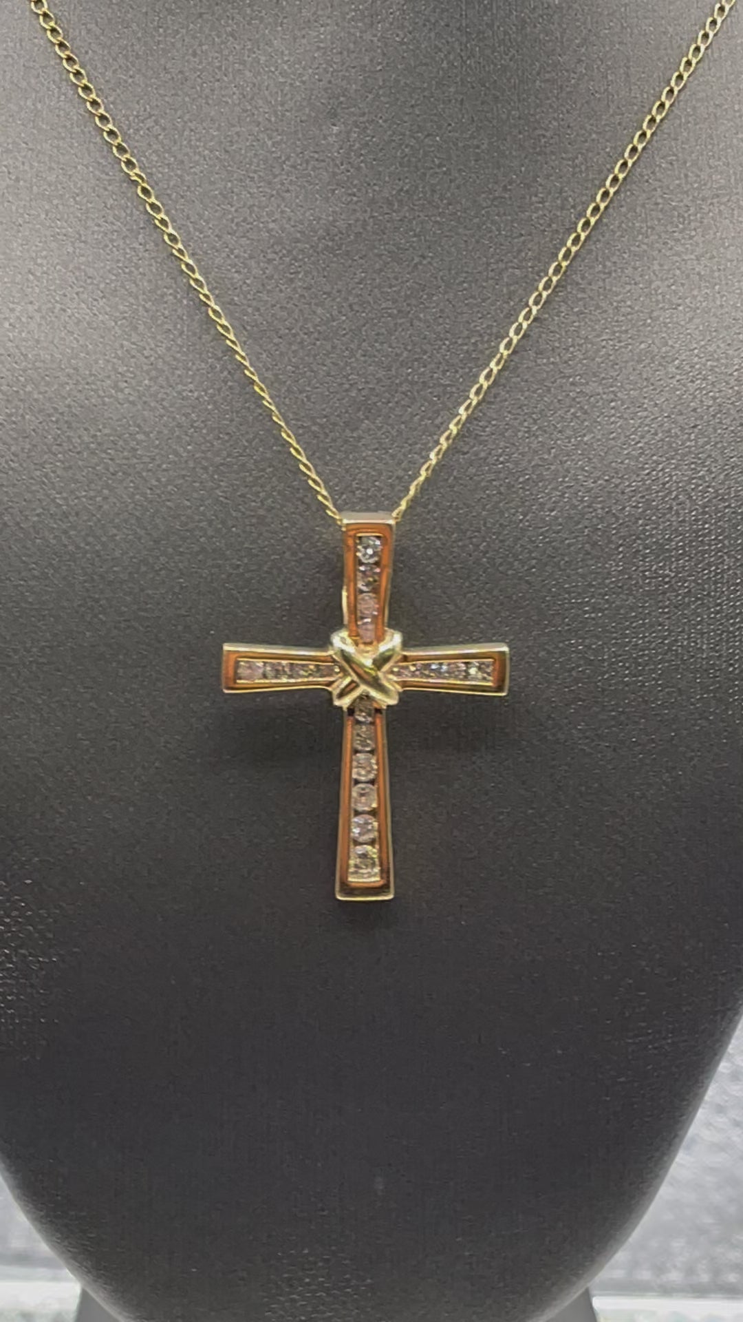 Movie of Ladies of Gents 14 Karat Solid Yellow Gold and Diamond Cross Pendant