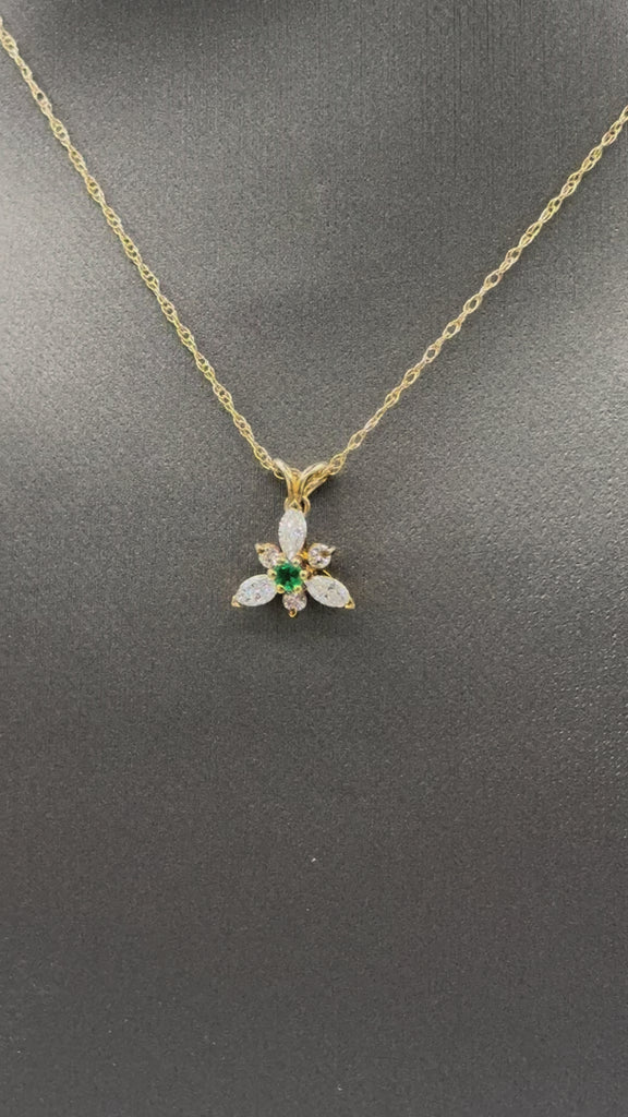 Movie of Ladies Beautiful 14 Karat Y/G  Diamond & Emerald Pendant & Chain