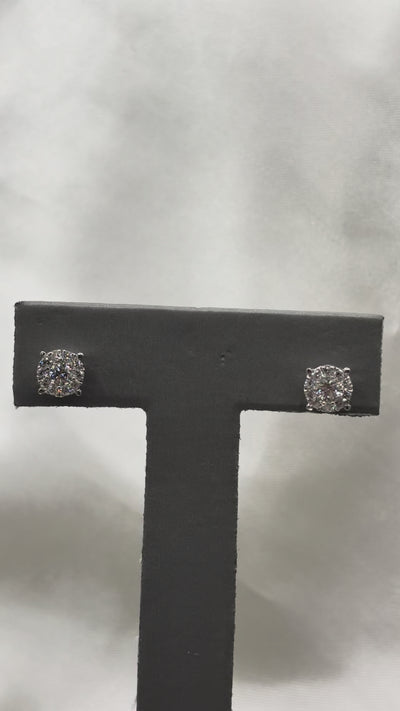 Platinum .950 diamond cluster stud earring with screwbacks