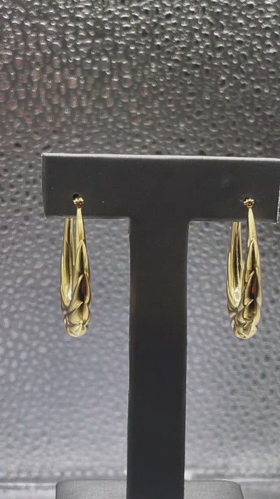 Ladies Imported 14 Karat Solid Yellow Gold Fancy Hoop Earrings