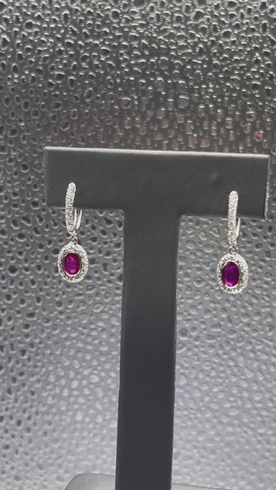 Ladies Gorgeous 18 Karat Solid White Gold Ruby and Diamond Earrings