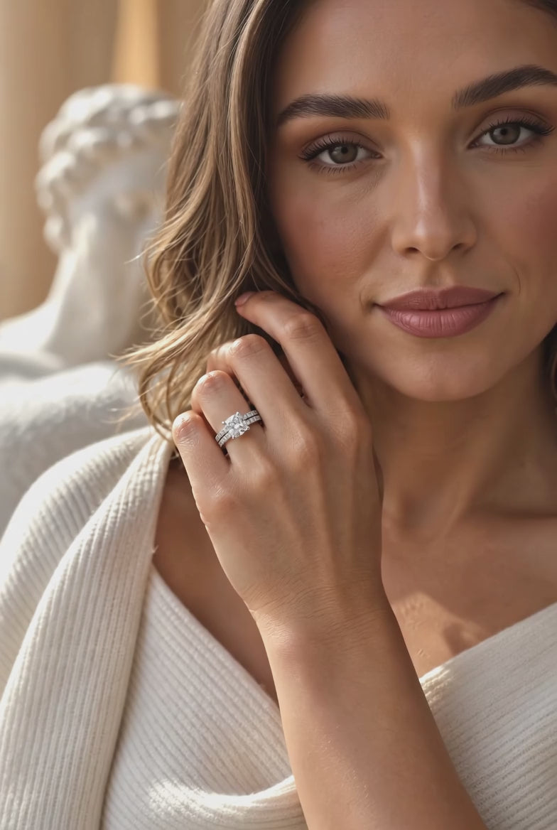 Ladies Tiffany 950 Platinum Cushion-Cut Diamond Engagement Set