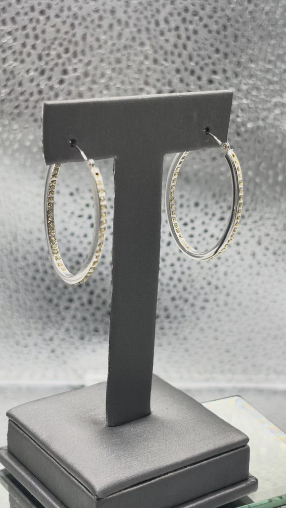 14 Karat White Gold Ladies Oval Inside/Out Diamond Hoop Earrings