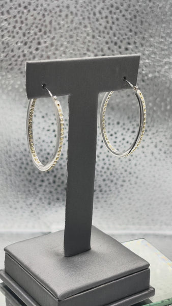 14 Karat White Gold Ladies Oval Inside/Out Diamond Hoop Earrings