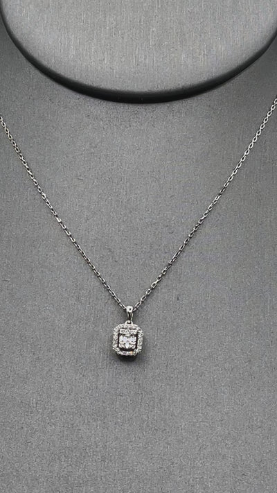 Movie of Ladies 18 Karat White Gold Emerald & Round Diamond Halo Pendant & Chain