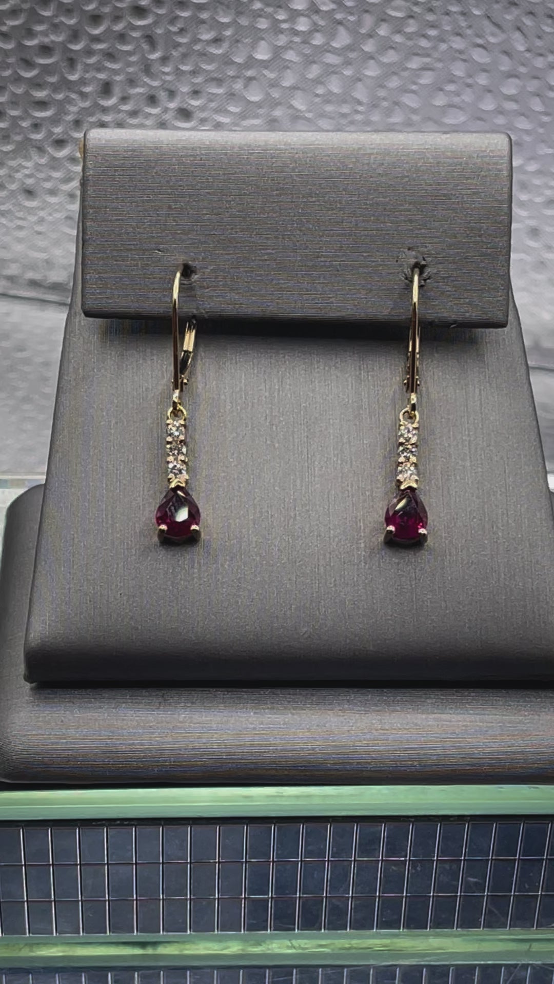 Ladies 14 Karat Solid Yellow Gold Ruby and Diamond Earrings