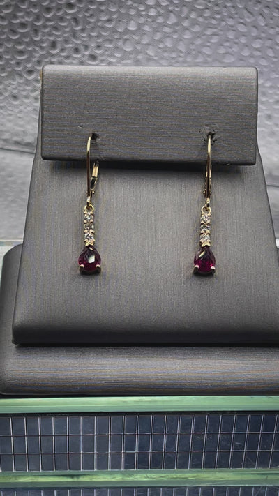 Ladies 14 Karat Solid Yellow Gold Ruby and Diamond Earrings