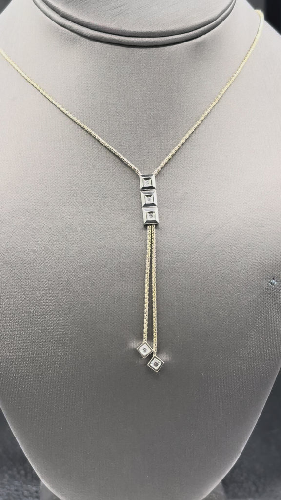 14 Karat Yellow Gold Lariat Necklace With Diamond Accents