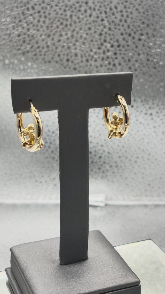 14 Karat Yellow Gold Ladies Hoop Earrings With Angel