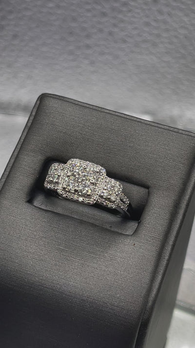 Ladies 14 Karat White Gold Diamond Cluster Engagement Ring