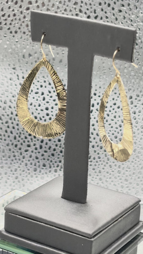 14 Karat Yellow Gold Textured Teardrop Dangle Earrings
