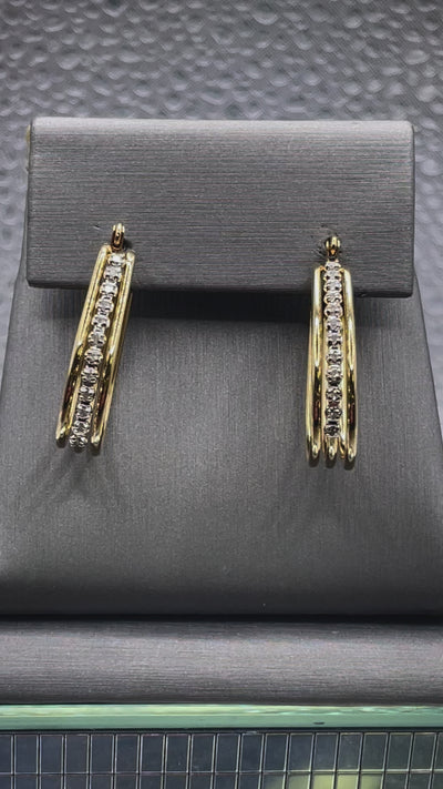 Ladies 14 Karat Solid Yellow Gold Diamond Earrings