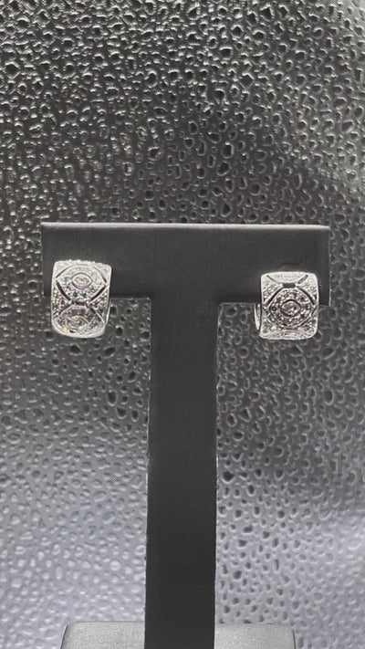 14 Karat White Gold Diamond Filigree Cuff Earrings
