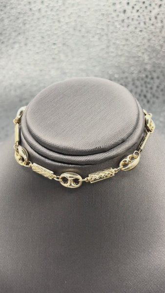 14 Karat Yellow Gold Ladies Di-Cut Multi Style Link Bracelet