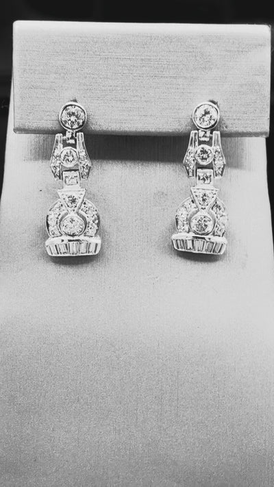 Antique Ladies Platinum & Diamond Art Deco Dangling Earrings
