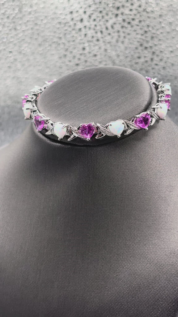 Sterling Silver Ladies Opal & Pink Topaz Bracelet