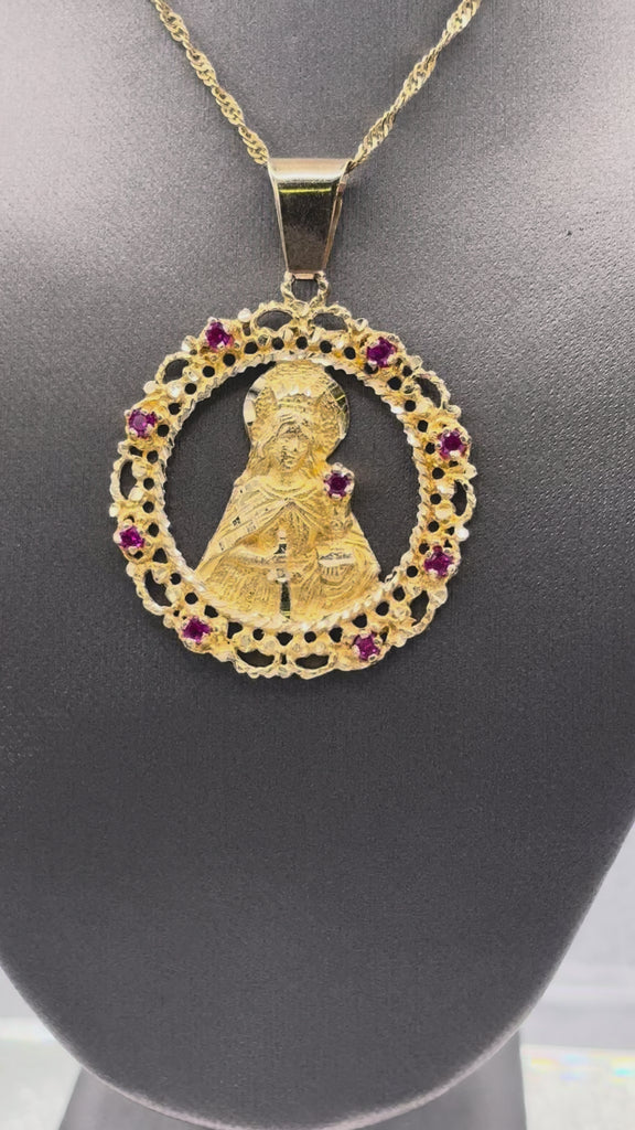 14 Karat Yellow Gold Ladies/Gents Blessed Mother Ruby Pendant