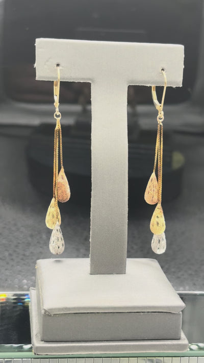 14kt Tri-color gold dangling teardrop earrings