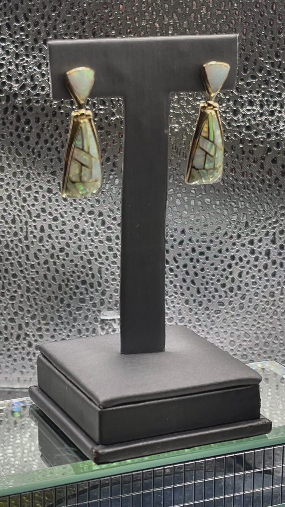 Movie of Ladies 14 Karat Solid Yellow Gold Opal Dangling Earrings