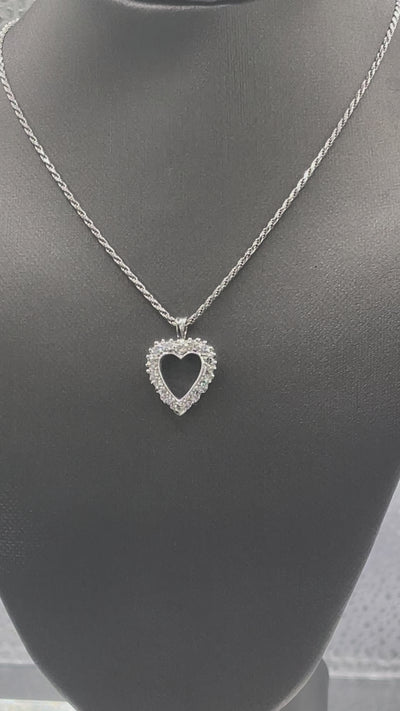 Movie of Ladies 14 Karat Solid White Gold Diamond Heart Pendant