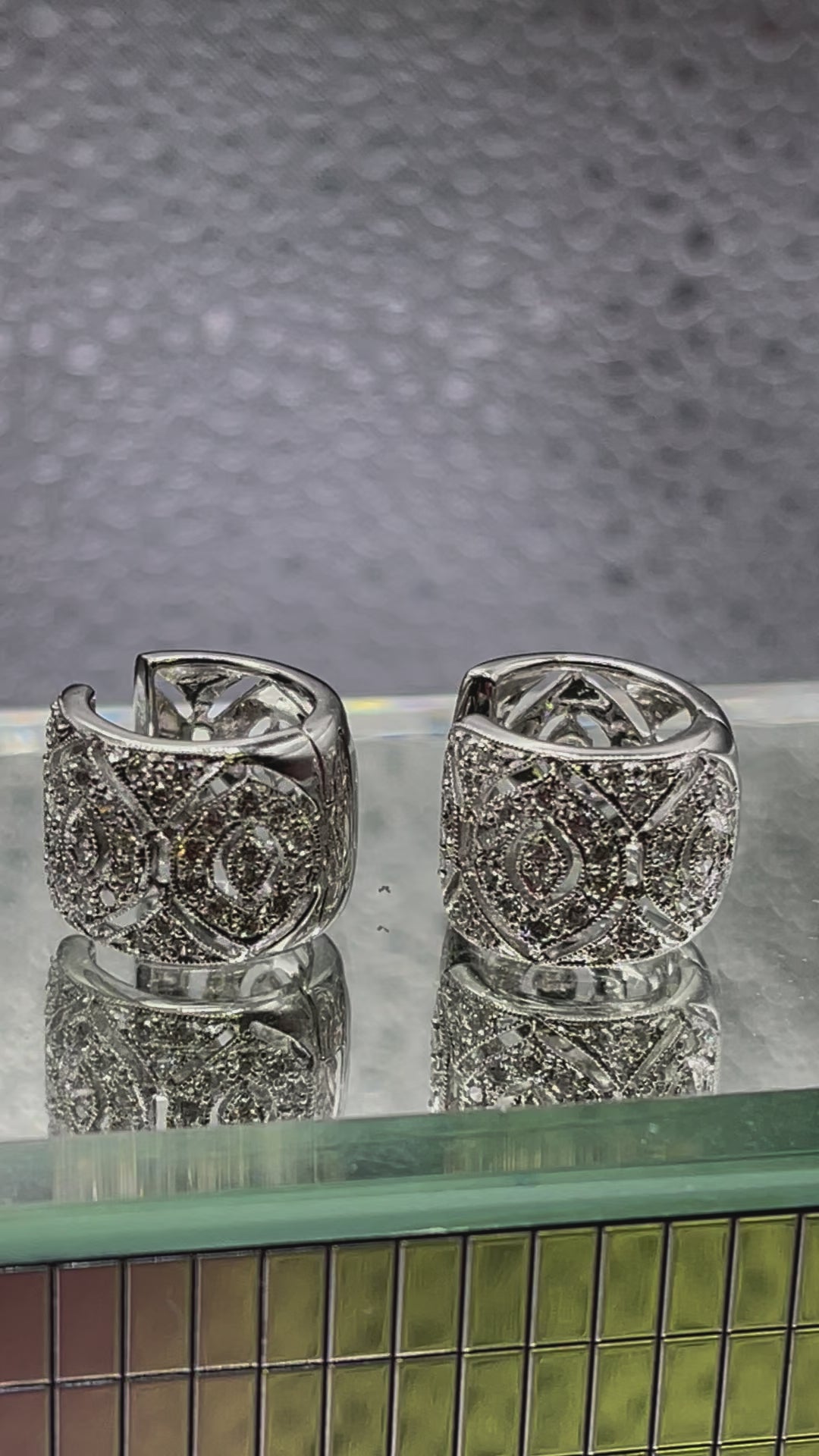 14 Karat White Gold Diamond Filigree Cuff Earrings