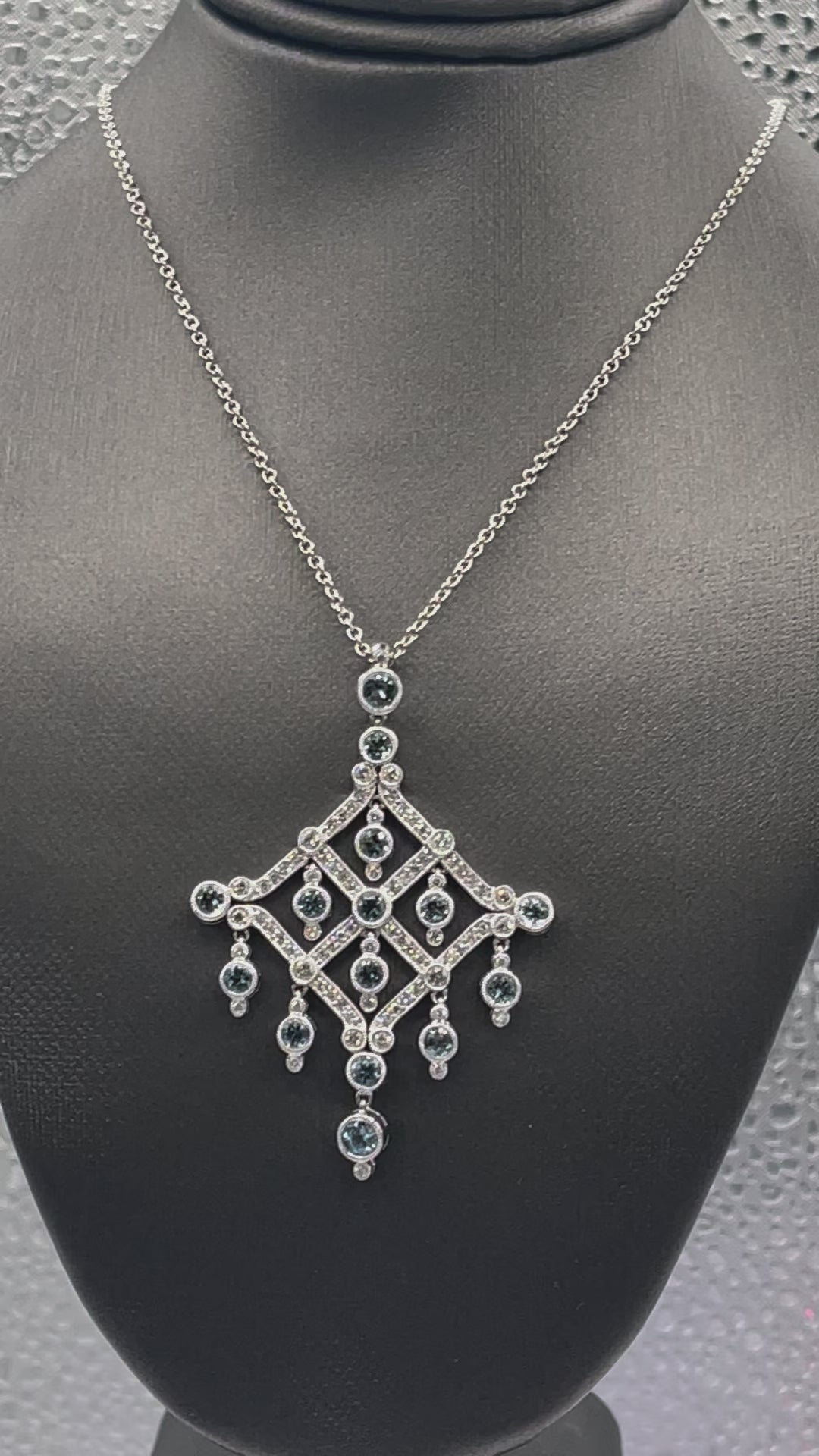 Movie of Ladies Gorgeous 18 Karat White Gold Diamond & Aquamarine Pendant & Chain