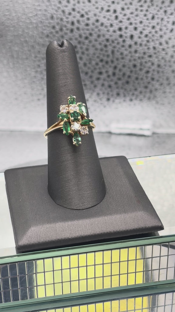 Ladies 14 Karat Yellow Gold Emerald & Diamond Cocktail Ring