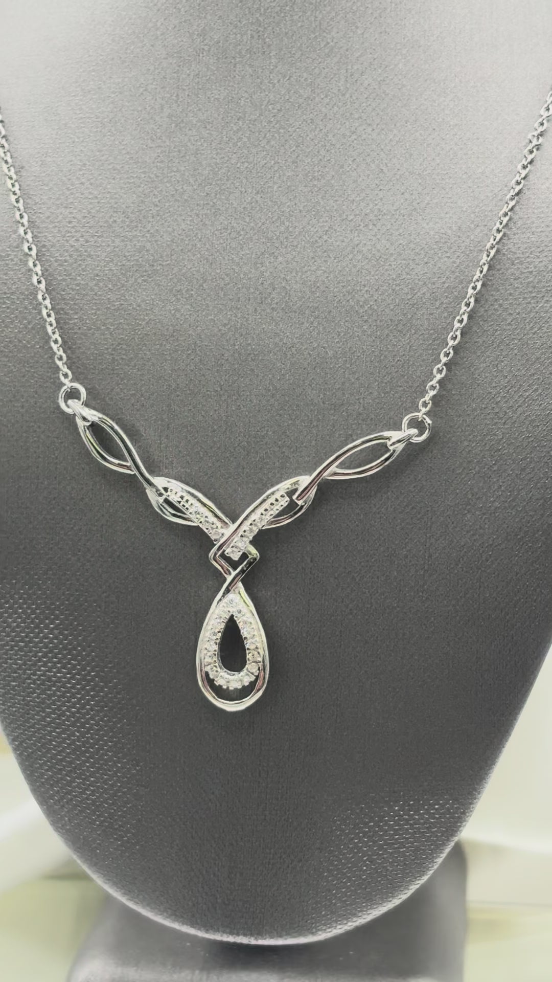 Sterling silver Ladies criss-cross Diamond like necklace