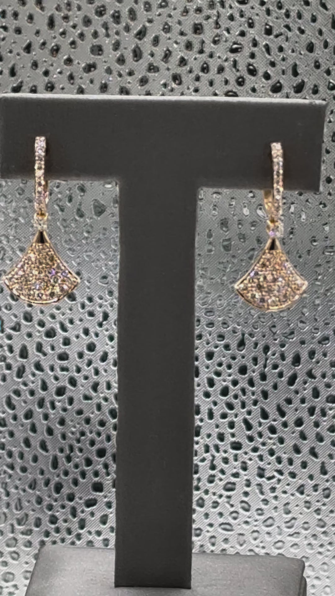 Movie of Magnificent 18 Karat Rose Gold Diamond Fan Dangling Earrings