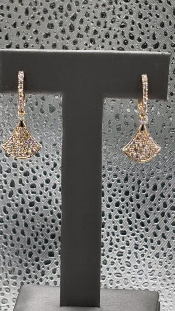 Movie of Magnificent 18 Karat Rose Gold Diamond Fan Dangling Earrings