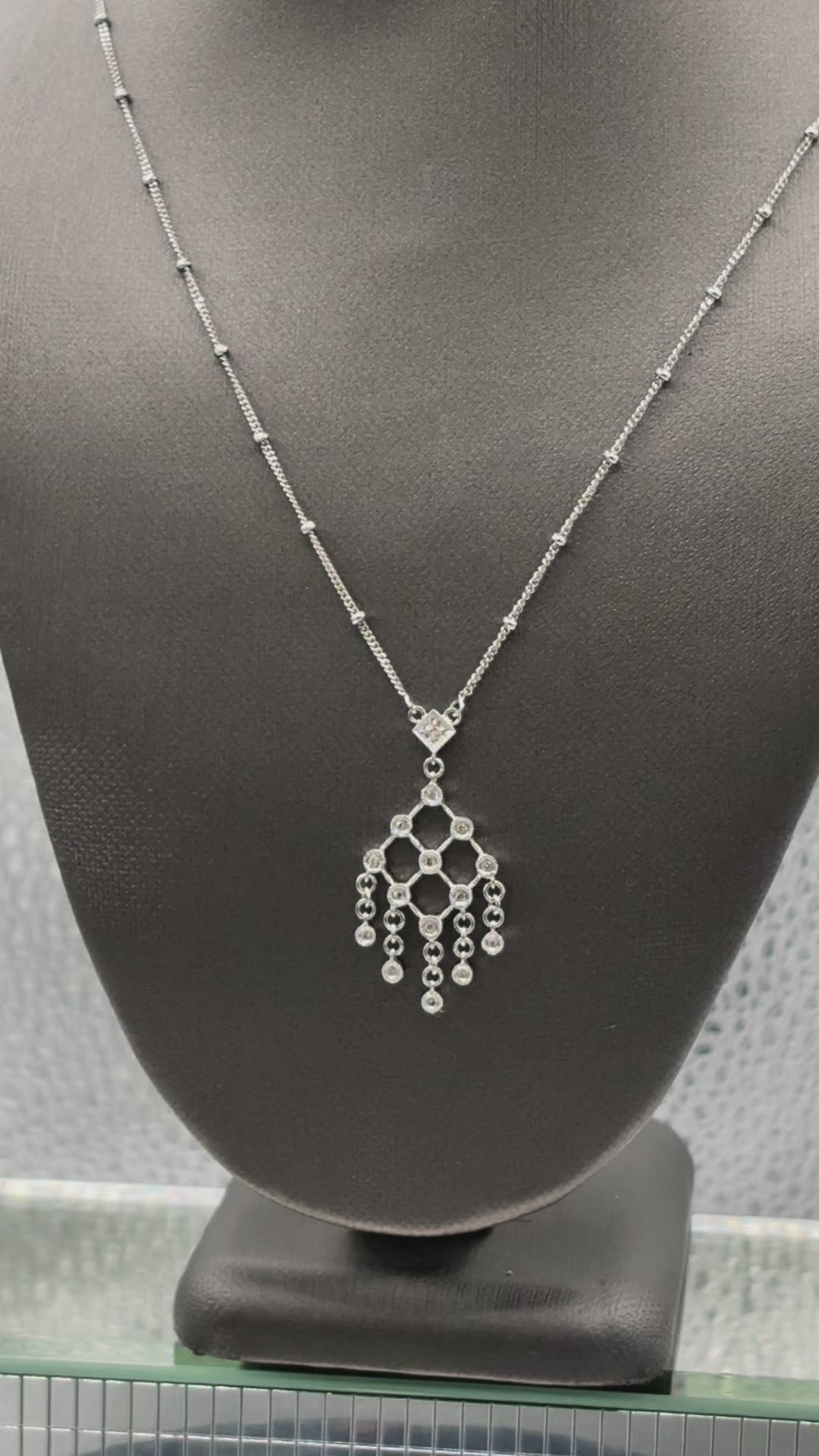 Movie of Ladies 14 Karat White Gold Diamond Chandelier Pendant & Chain