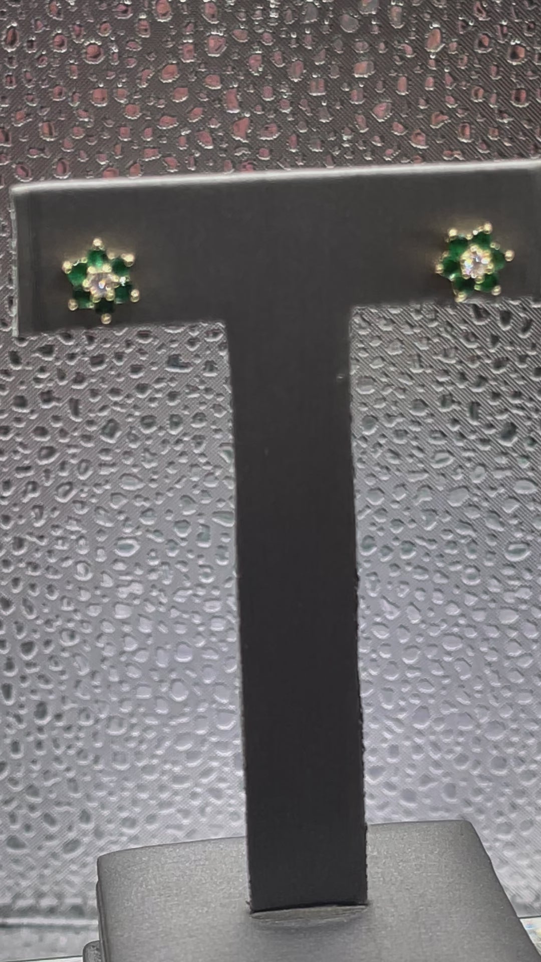 Ladies 14 Karat Solid Yellow Gold Emerald and Diamond Floral Earrings