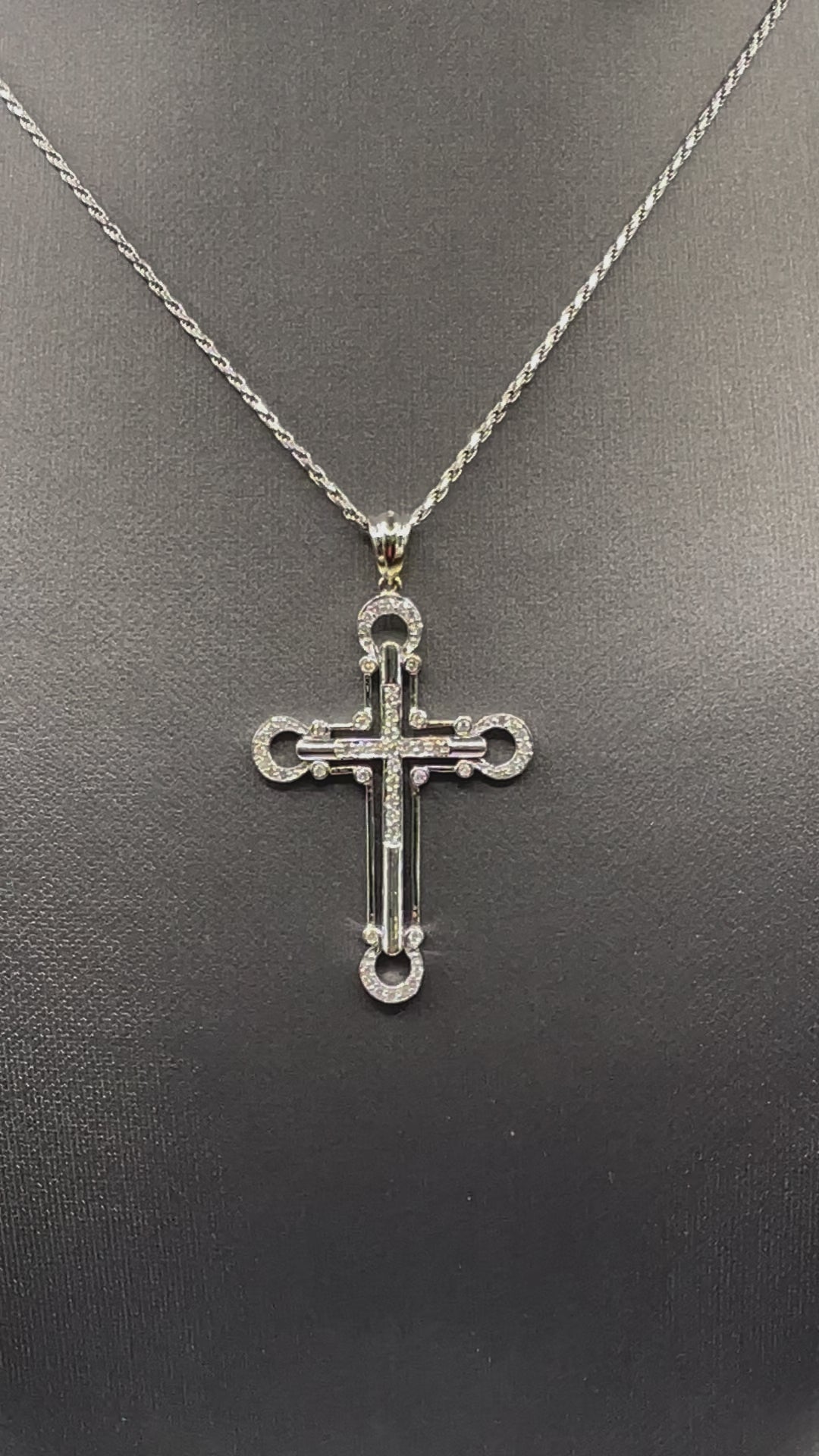 Movie of Ladies or Gents 14 Karat Solid White Gold Diamond Cross Pendant