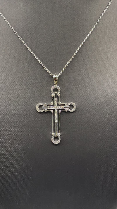 Movie of Ladies or Gents 14 Karat Solid White Gold Diamond Cross Pendant