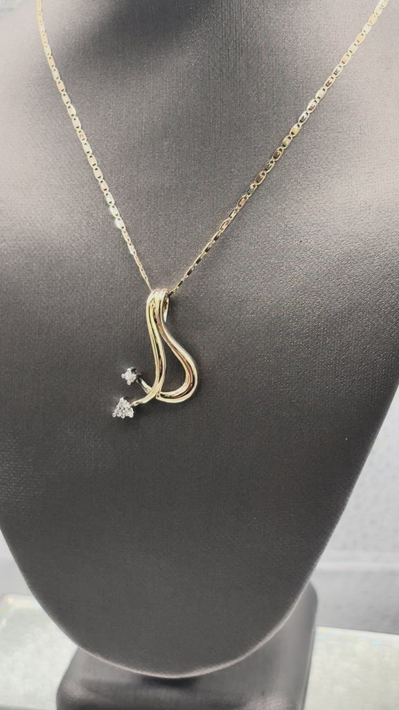 14 Karat Yellow Gold Ladies Diamond Crossover Necklace & Chain