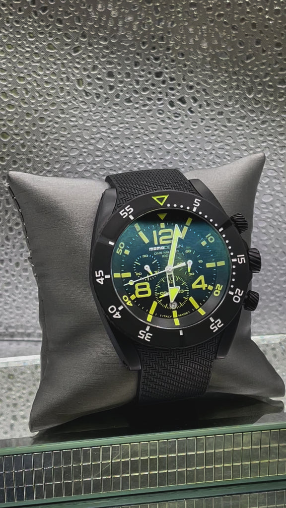 Movie of NEW MOMO DESIGN BLACK CHRONOGRAPH SPORT DIVE MASTER WATCH