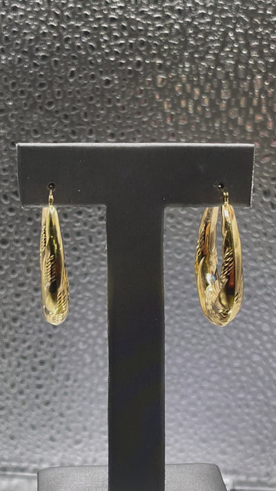 Ladies 14 Karat Solid Yellow Gold Fancy Hoop Earrings