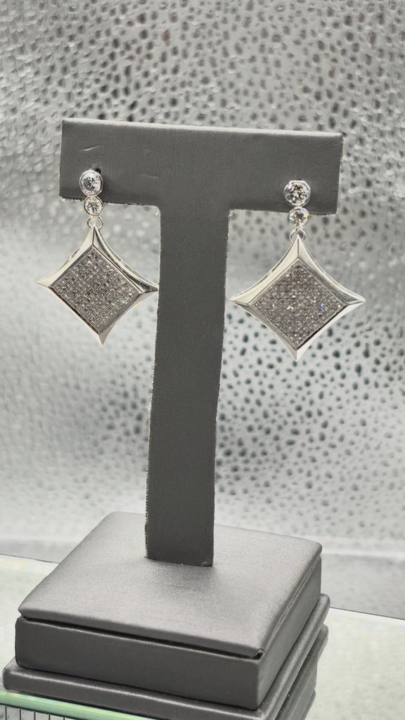 14 Karat White Gold Ladies Custom Diamond Dangling Earrings