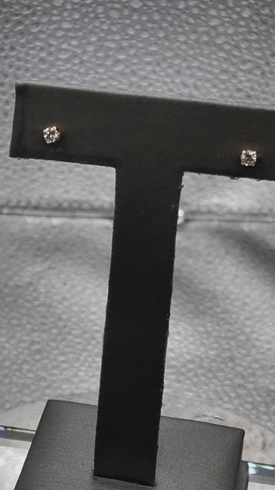 Ladies 14 Karat Solid Yellow Gold Diamond Stud Earrings