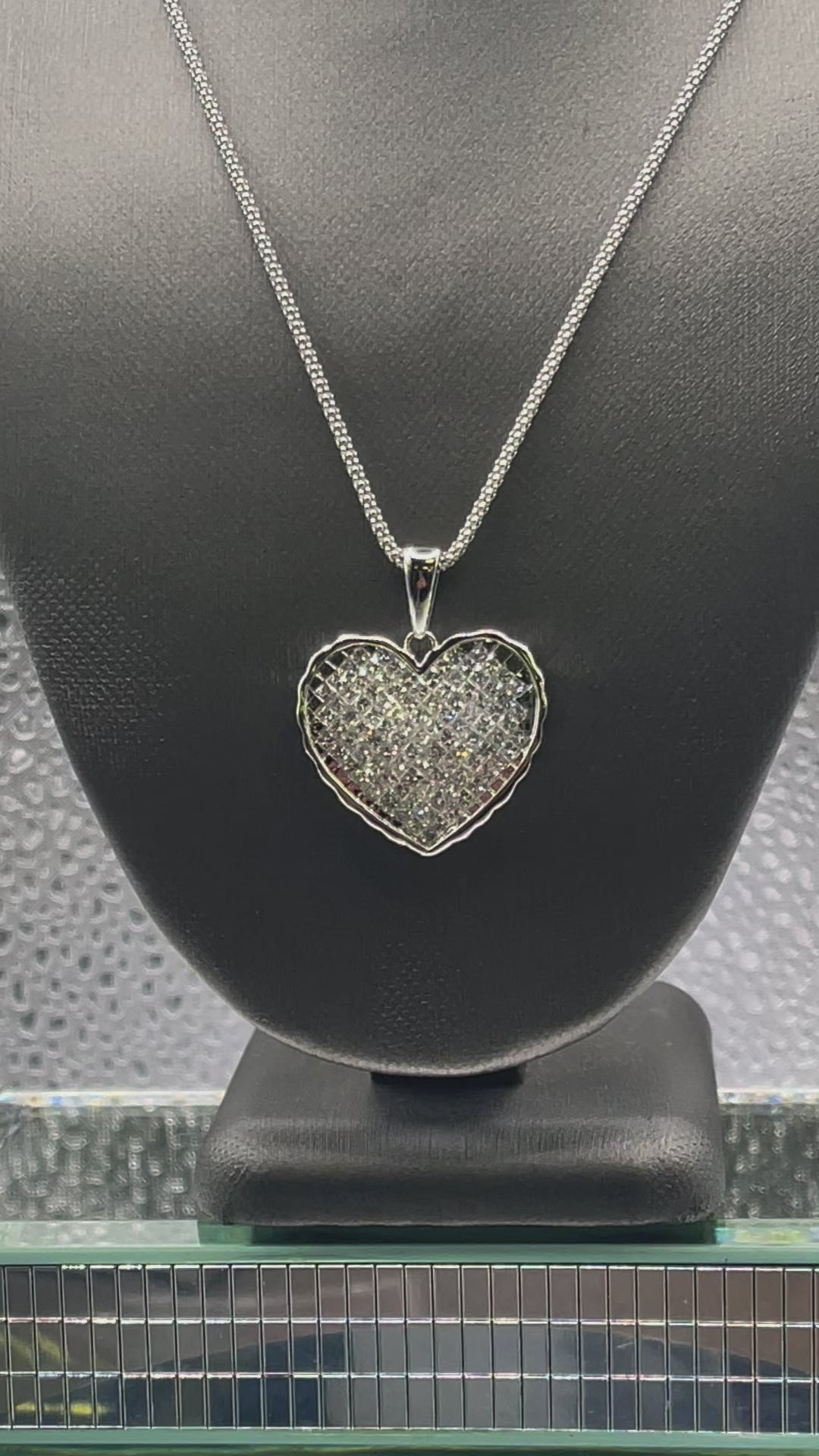 Ladies 14 karat White Gold Princess Cut Diamond Heart Pendant