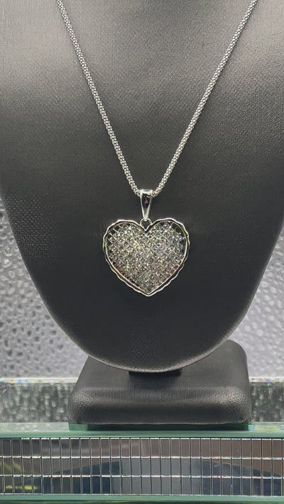 Ladies 14 karat White Gold Princess Cut Diamond Heart Pendant