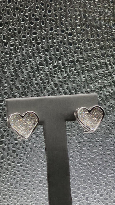 Movie of Ladies 10 Karat Solid White Gold Princess Cut Diamond Heart Earrings