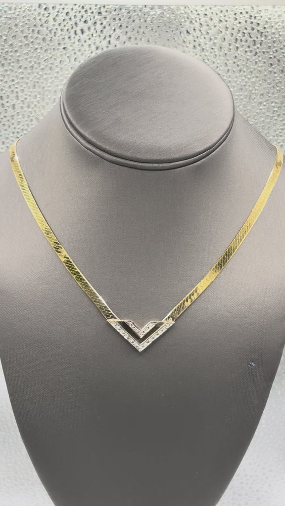 14 Karat Y/G Vintage Ladies Herringbone Diamond Necklace