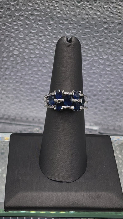 Ladies 14 Karat White Gold Diamond and Sapphire Cocktail Ring