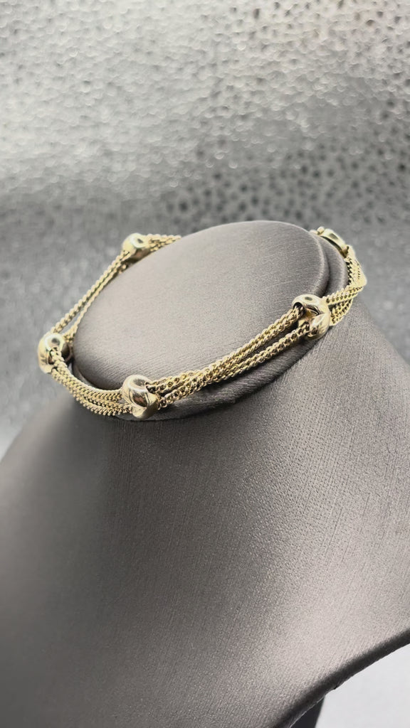 14 Karat Yellow Gold Ladies Puff Heart Solid Link Bracelet