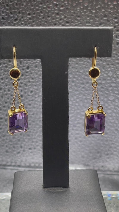 Ladies Fabulous 22 Karat Solid Yellow Gold Amethyst Earrings