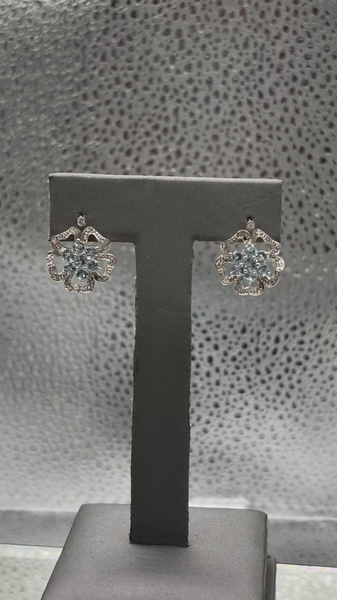 Movie of Ladies 14 Karat White Gold Aquamarine & Diamond Floral Earrings