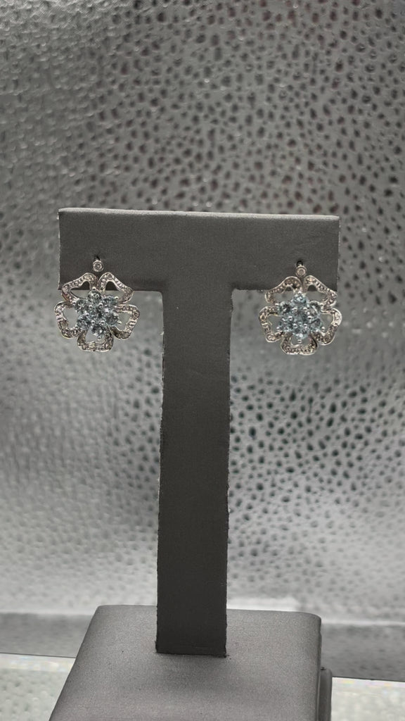 Movie of Ladies 14 Karat White Gold Aquamarine & Diamond Floral Earrings