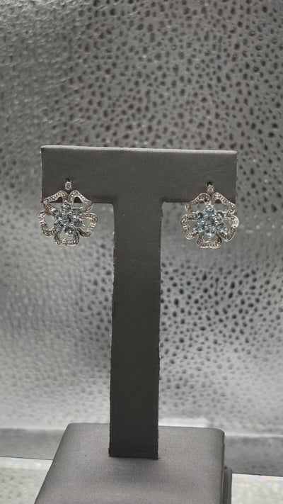 Movie of Ladies 14 Karat White Gold Aquamarine & Diamond Floral Earrings